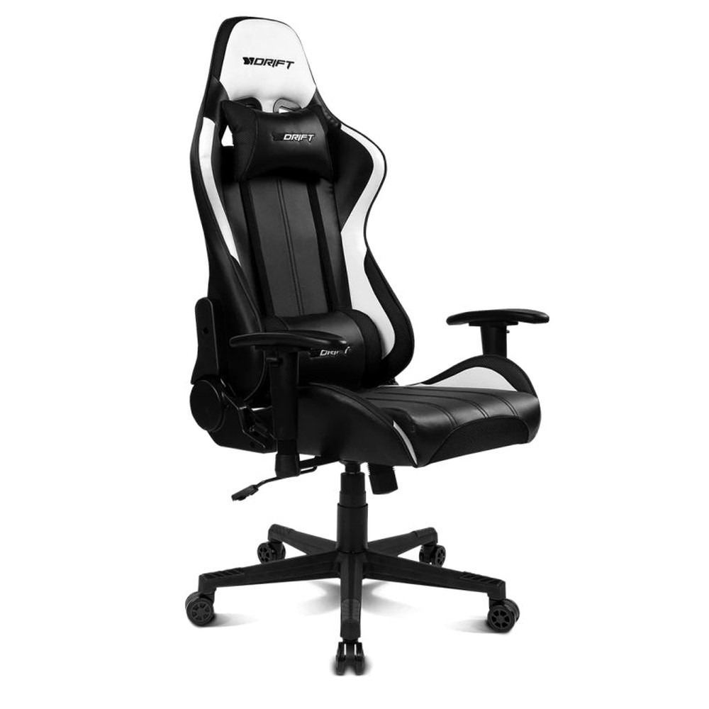Drift - Silla gaming DR175 Carbon con respaldo reclinable 90°–135°, cojines cervical y lumbar, pistón clase 4 y reposabrazos 2D, color negro/blanco