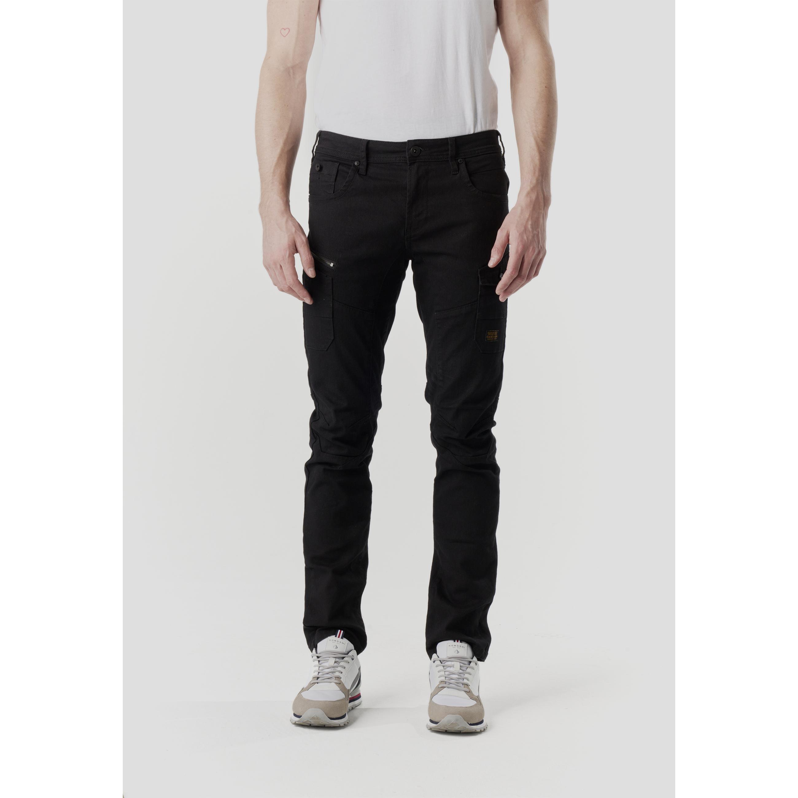 Koroshi - Pantalón vaquero hombre workwear cargo Koroshi Negro de algodón con elastano, corte regular y bolsillos laterales con cremallera para uso diario urbano