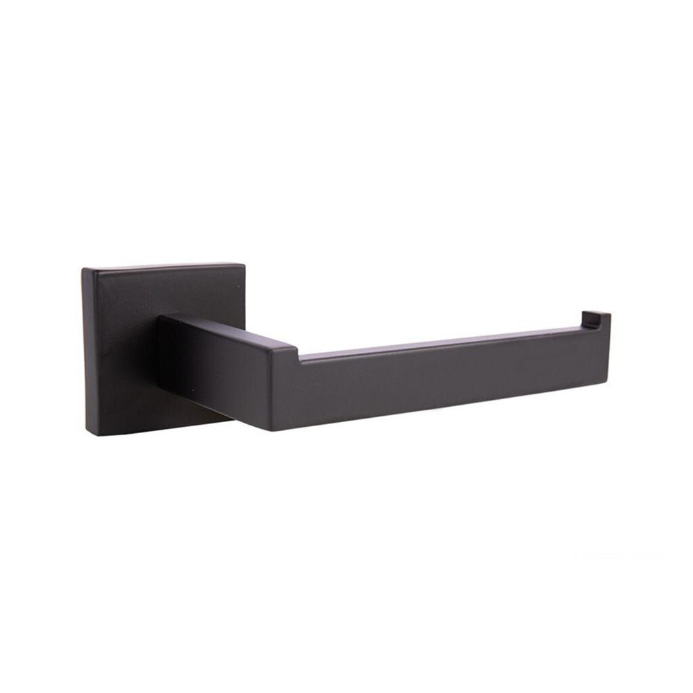 Portarrollos de Baño Negro Mate Gama Faial | Acero Inoxidable Premium | Diseño Cuadrado Abierto | Doble Uso (Portarrollos o Toallero de Mano) | Kit de Fijación Incluido | Medidas: 16 x 8 x 5,5 cm