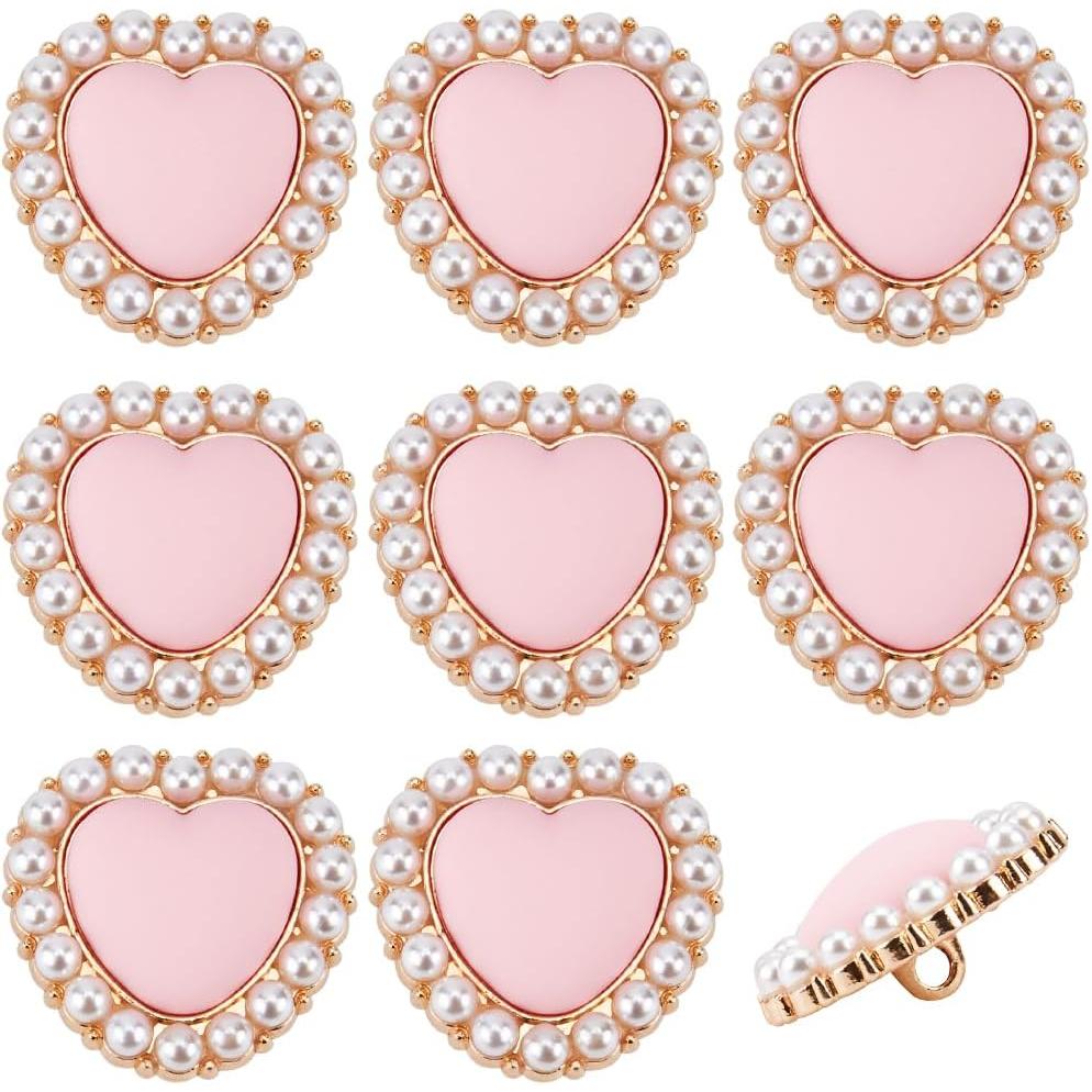 15 Pieza de Botones En Forma de Corazón Rosa,Botones de Perlas de Corazón,Botones Decorativos de Aleación,Botones de Perlas de Imitación,Botón de Corazón de Melocotón para Ropa,Cárdigans