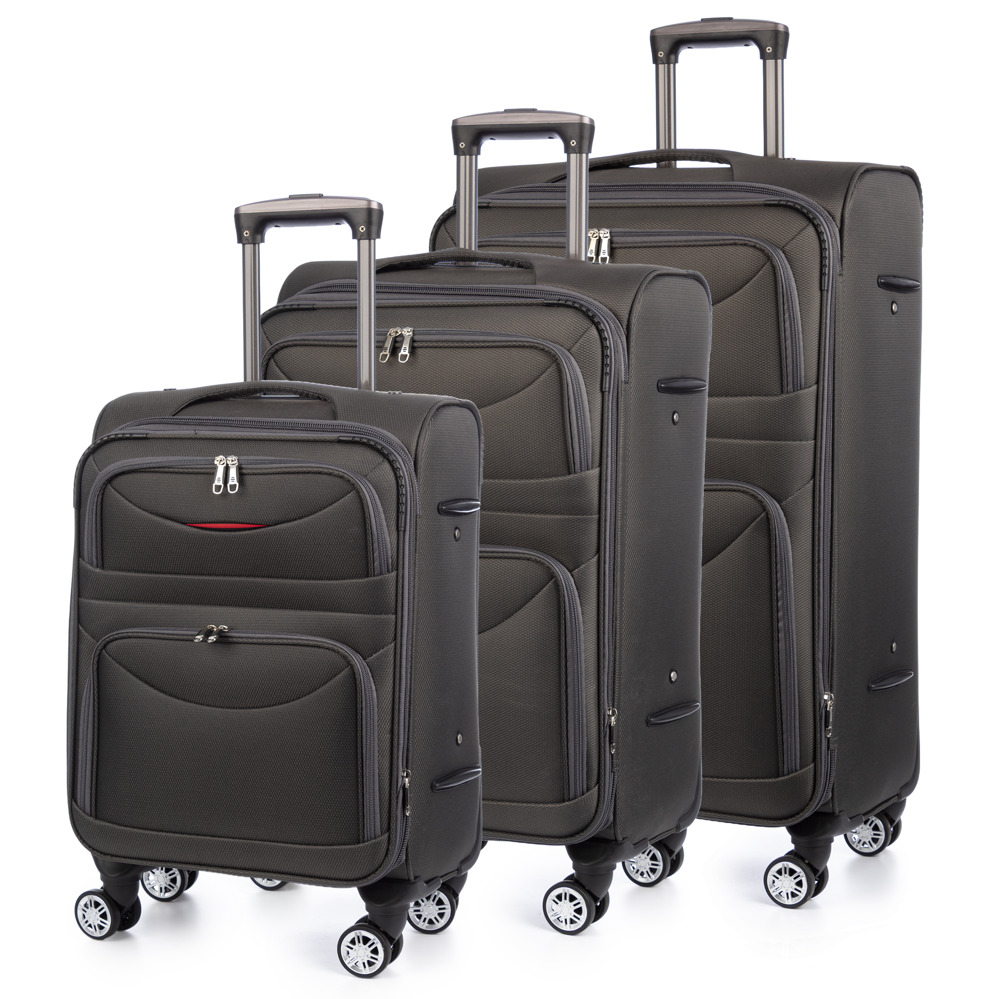 DAM Juego de 3 maletas Trolley extensibles de tela, semirrígidas. Cerradura numérica, 4 ruedas giratorias 360°. 49x32x77 Cm.