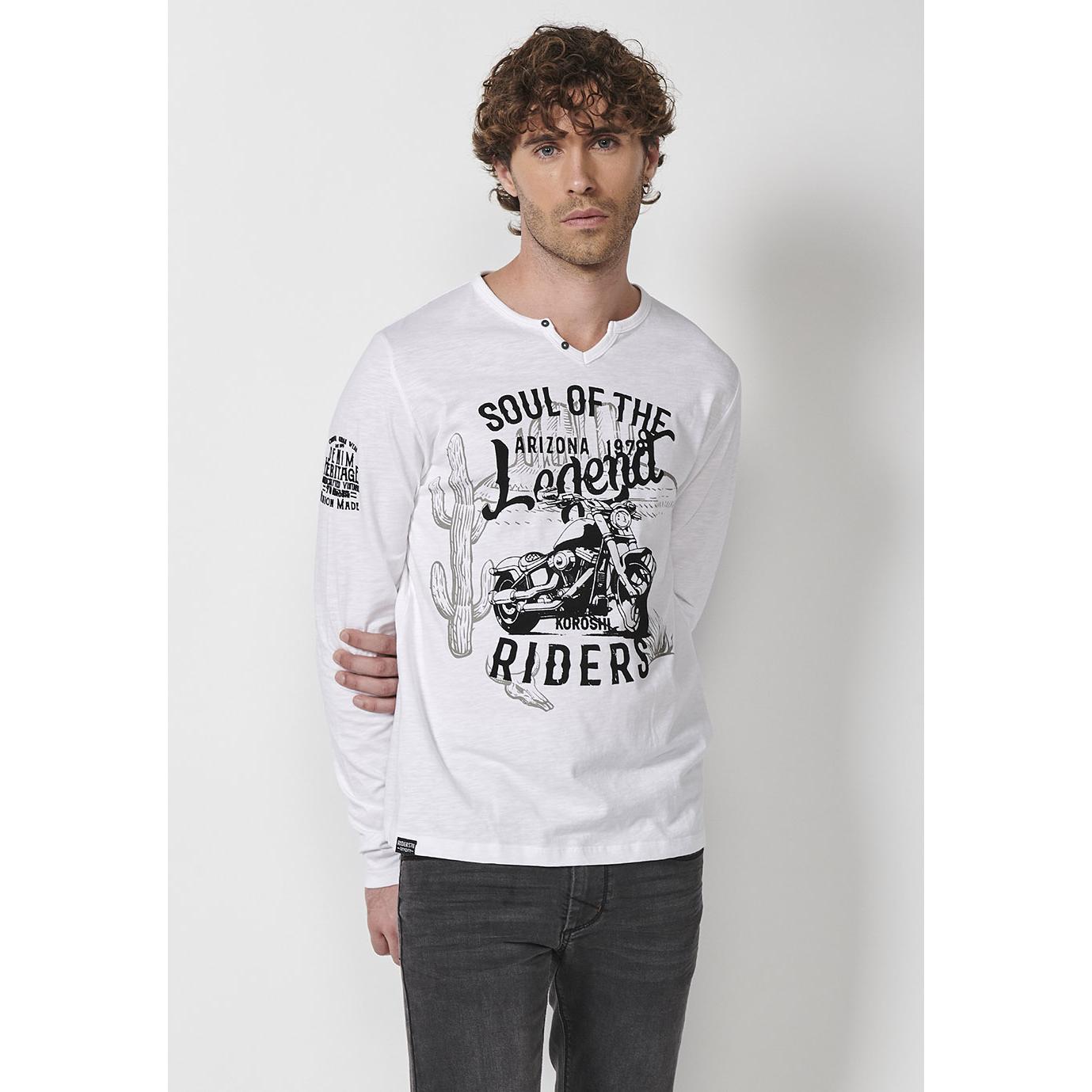 Koroshi - Camiseta manga larga hombre modelo 2421ML65 de algodón con cuello redondo y detalle delantero, corte regular para estilo urbano