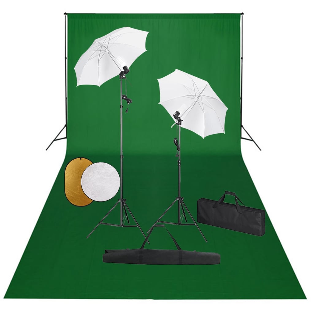 vidaXL Kit Estudio Fotográfico Lámparas Sombrillas Fondo y Reflector Soporte Color Blanco,  Verde,  Negro y mas