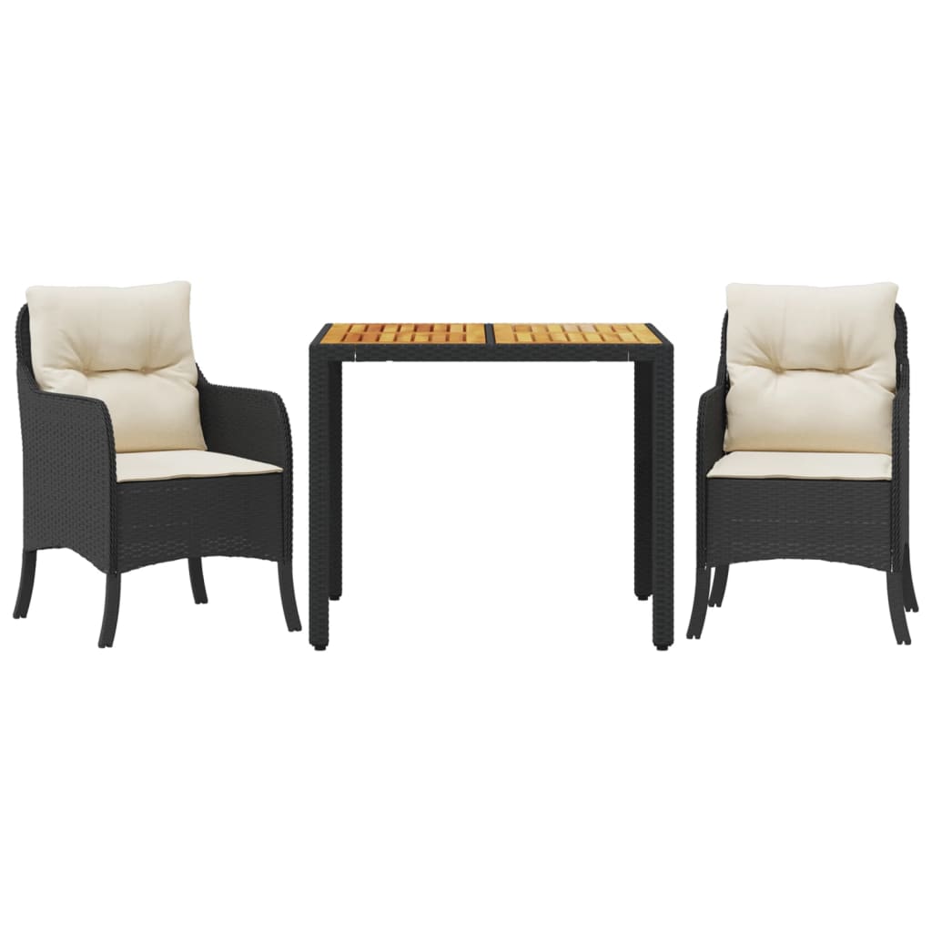 vidaXL Set comedor de jardín 3 pzas con cojines ratán sintético negro