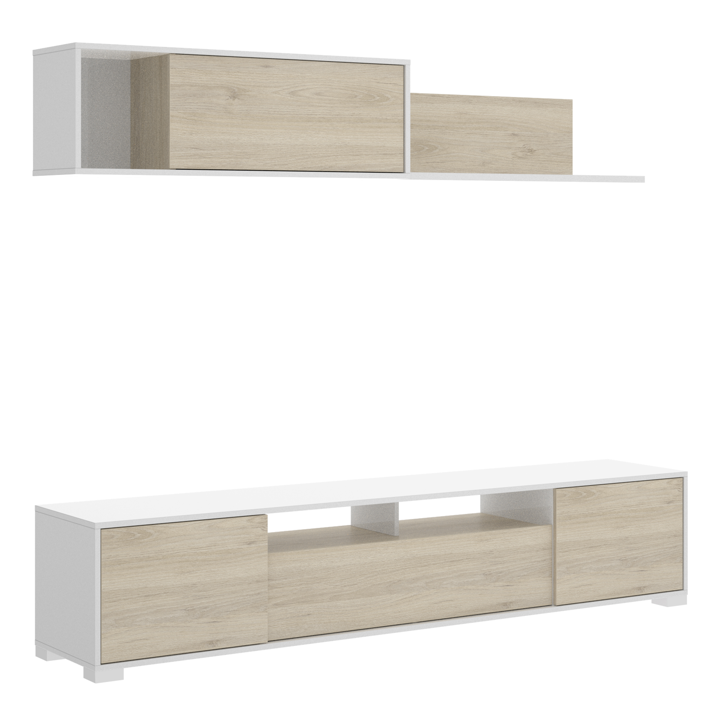 Dekit Conjunto De Salón Tv - Ken - 180X200X41 - Blanco Brillo / Natural - Hasta 85 Pulgadas