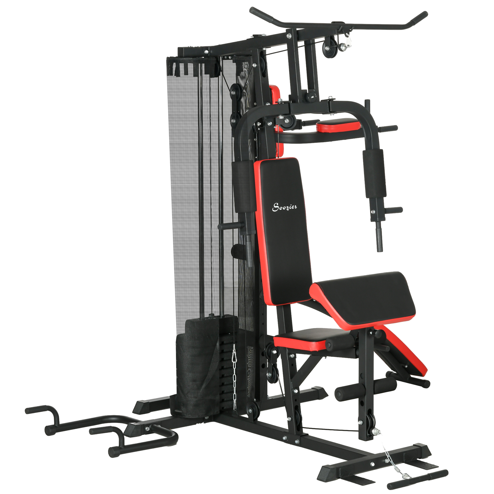 SPORTNOW Máquina de Multiestación Ajustable Multiestación de Musculación con Placas de Peso de 45 kg Carga Max. 110 kg para Entrenamiento Fitness en Hogar Gimnasio 225x175x200 cm Negro