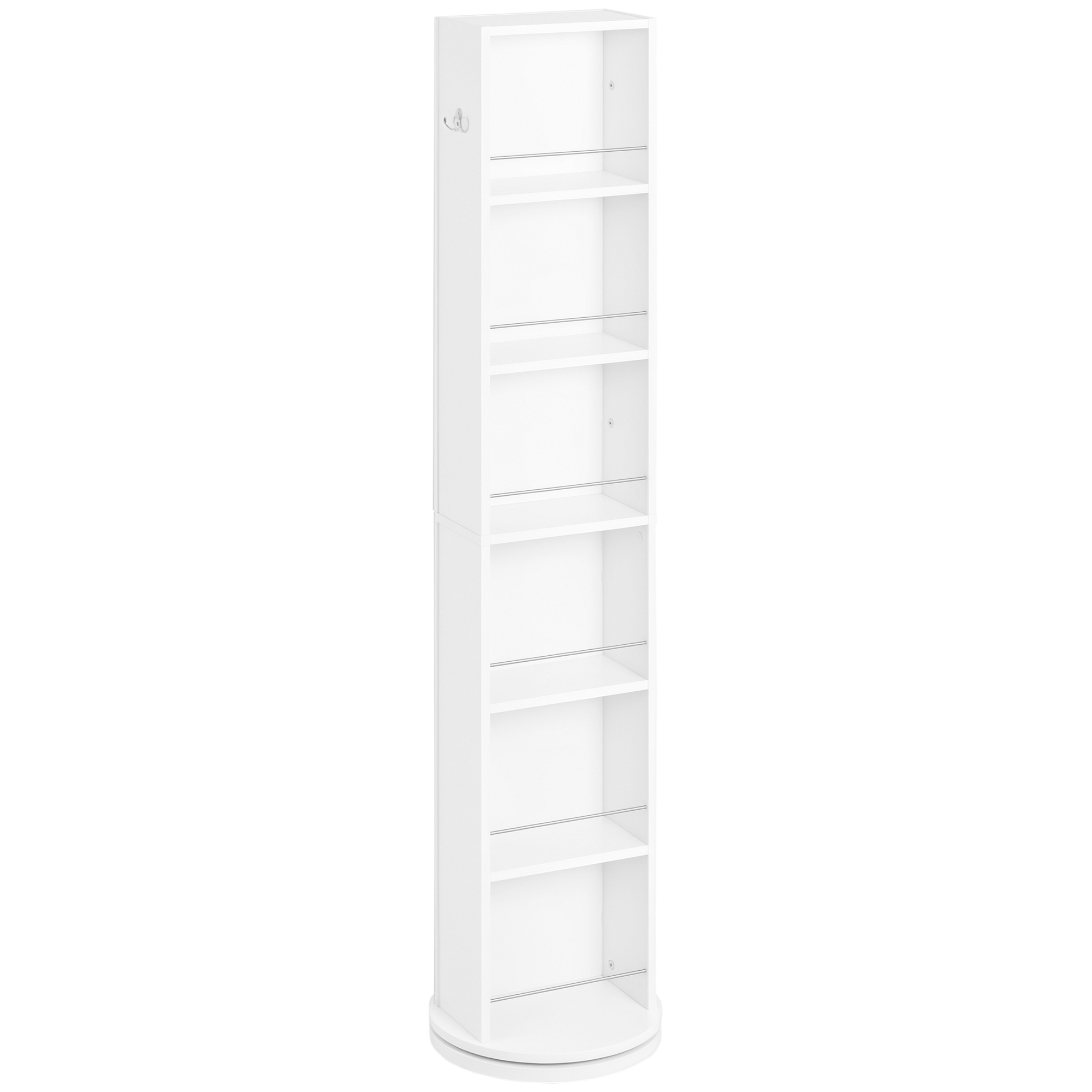 kleankin Columna Auxiliar de Baño Armario de Baño Armario Auxiliar de Baño Giratorio de 6 Niveles con Espejo de Cuerpo Entero para Dormitorio Aseo 36x36x171 cm Blanco