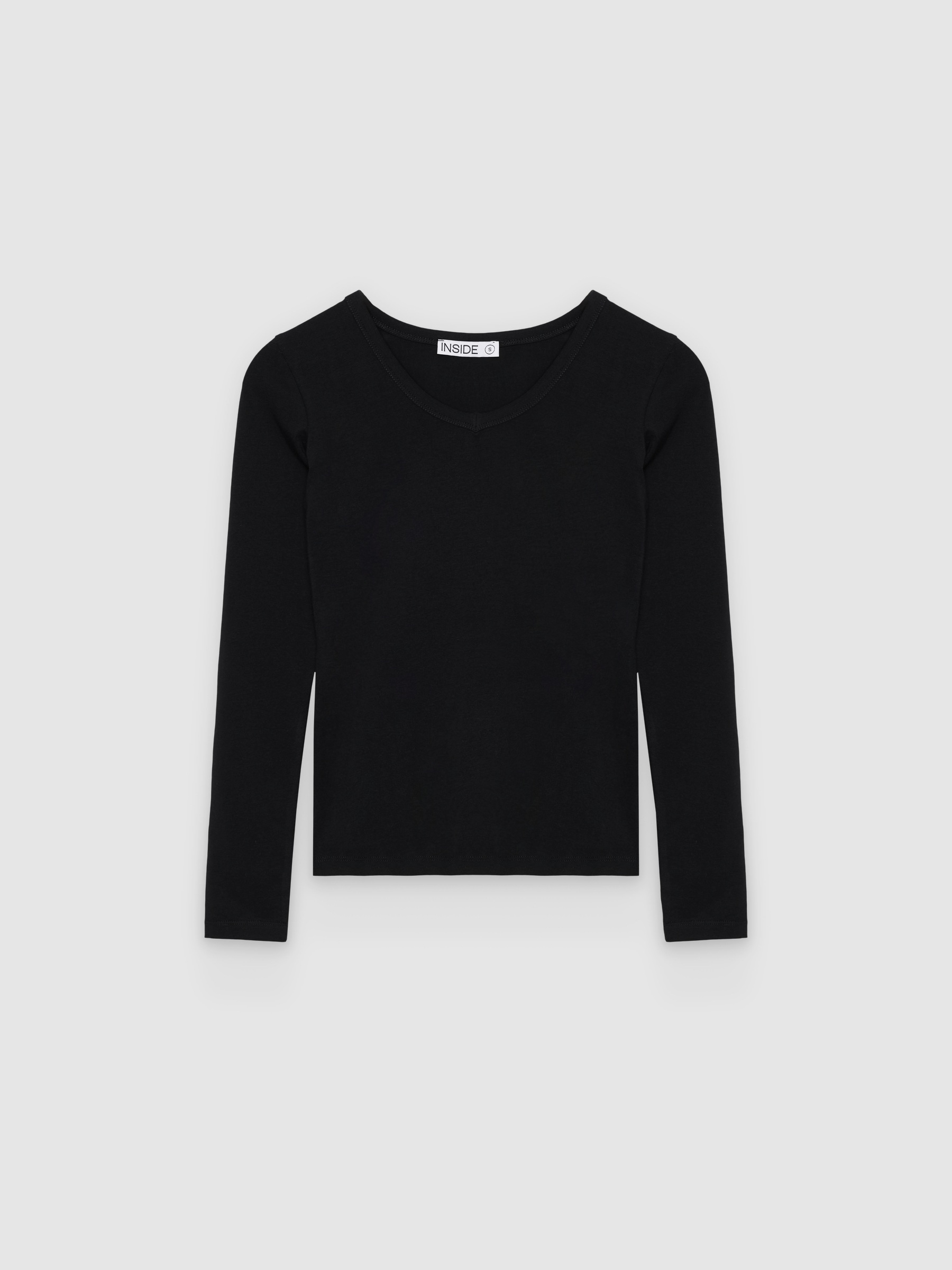 Camiseta básica de manga larga con cuello pico, algodón y elastano, corte slim para un ajuste cómodo hoy INSIDE