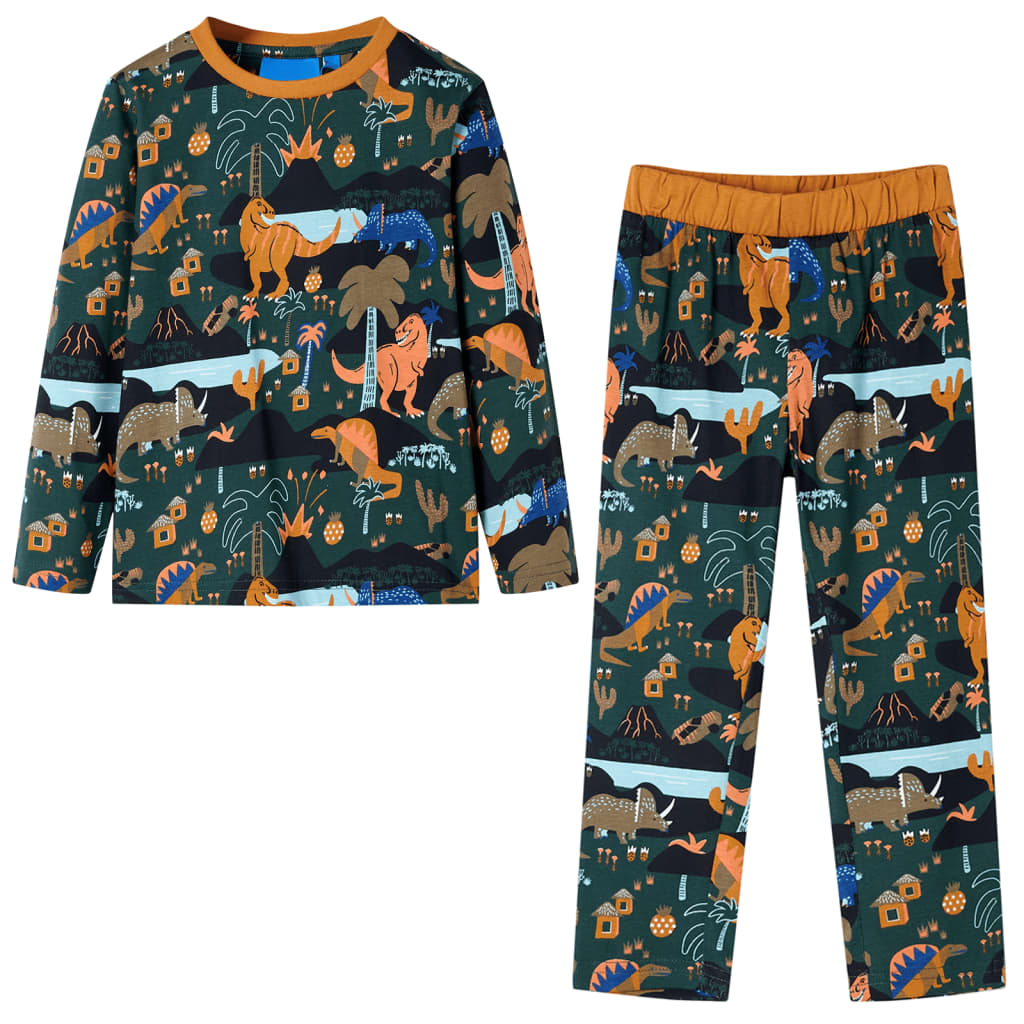 vidaXL Pijama infantil de manga larga verde oscuro 92