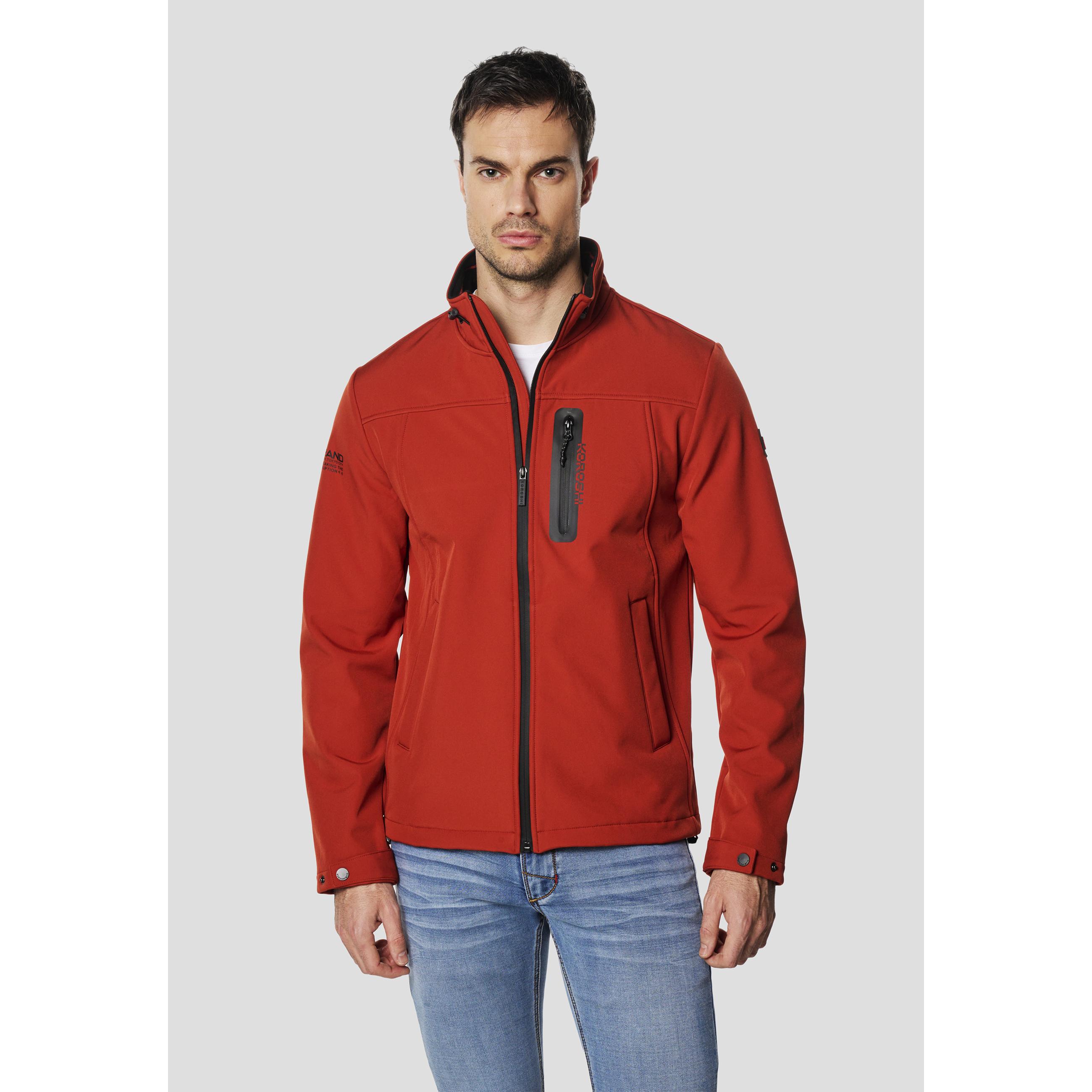 Koroshi - Chaqueta técnica softshell para hombre, cortavientos y transpirable en poliéster 100 %, cuello alto y puños ajustables con botón