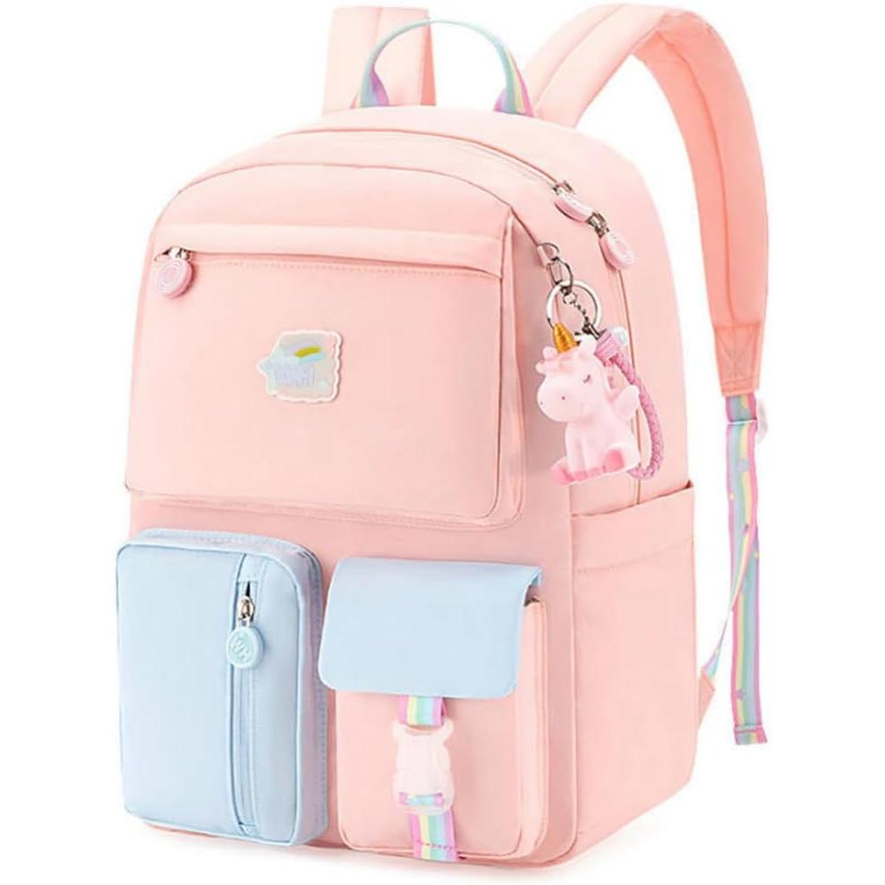 Mochila ligera Kawaii de gran capacidad con colgante, cómoda y ancha con correa para el hombro