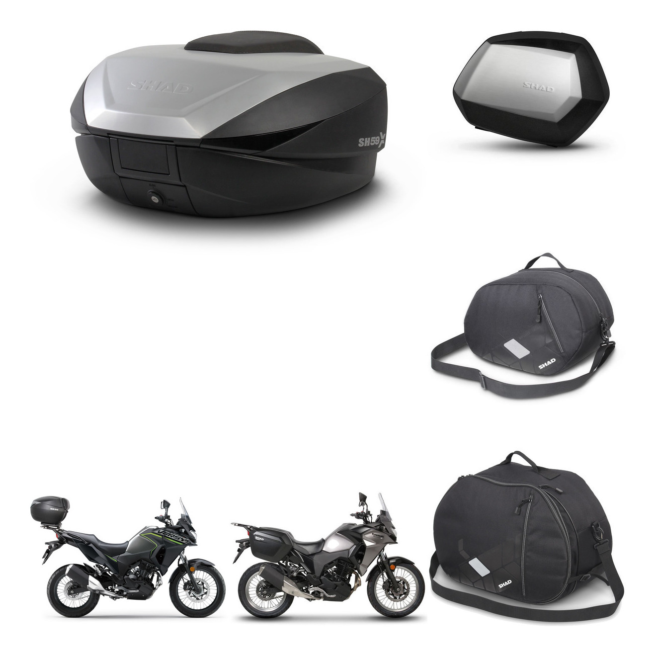 Maletas Laterales + Baul Trasero + Accesorios + Herraje 3P + Herraje Montaje Sh59x Alu Sc Sh35 Premium KIT-263733