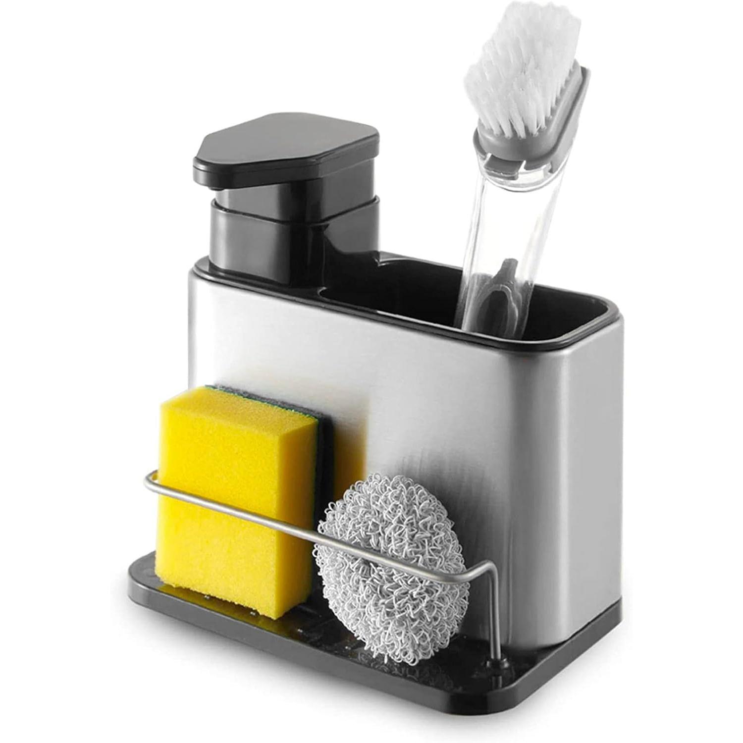 Organizador de fregadero con soporte para Cleansing líquido - Dispensador de jabón de cocina de 340 ml - Antideslizante, Liviano-Sistema de Drenaje de Agua-Para Esponja, Cuchillo