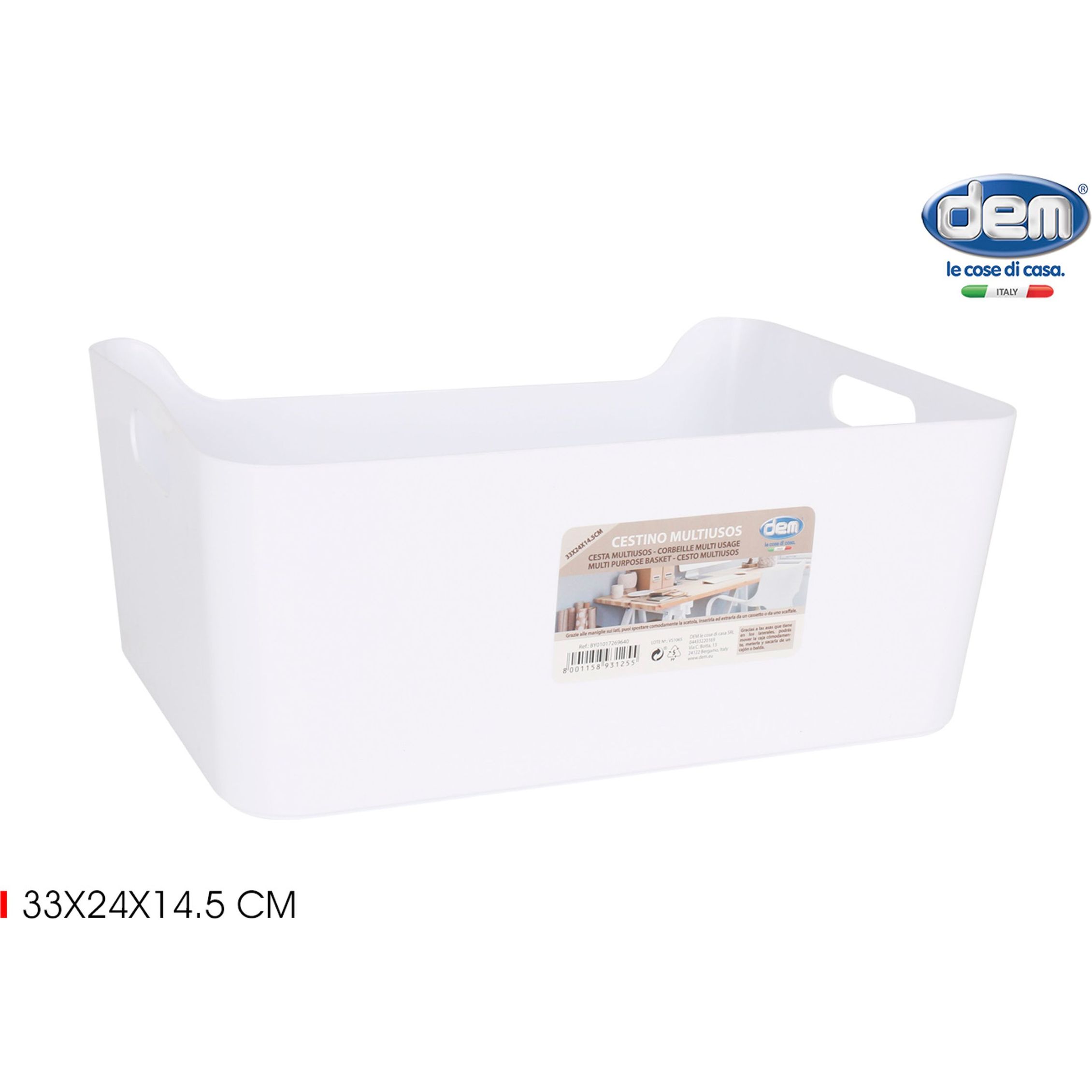 Dem - CESTA MULTIUSOS 33X24X14.5CM - Práctica y Versátil - Organización Eficiente - Material Resistente - Para Diversos Ambientes - Plástico