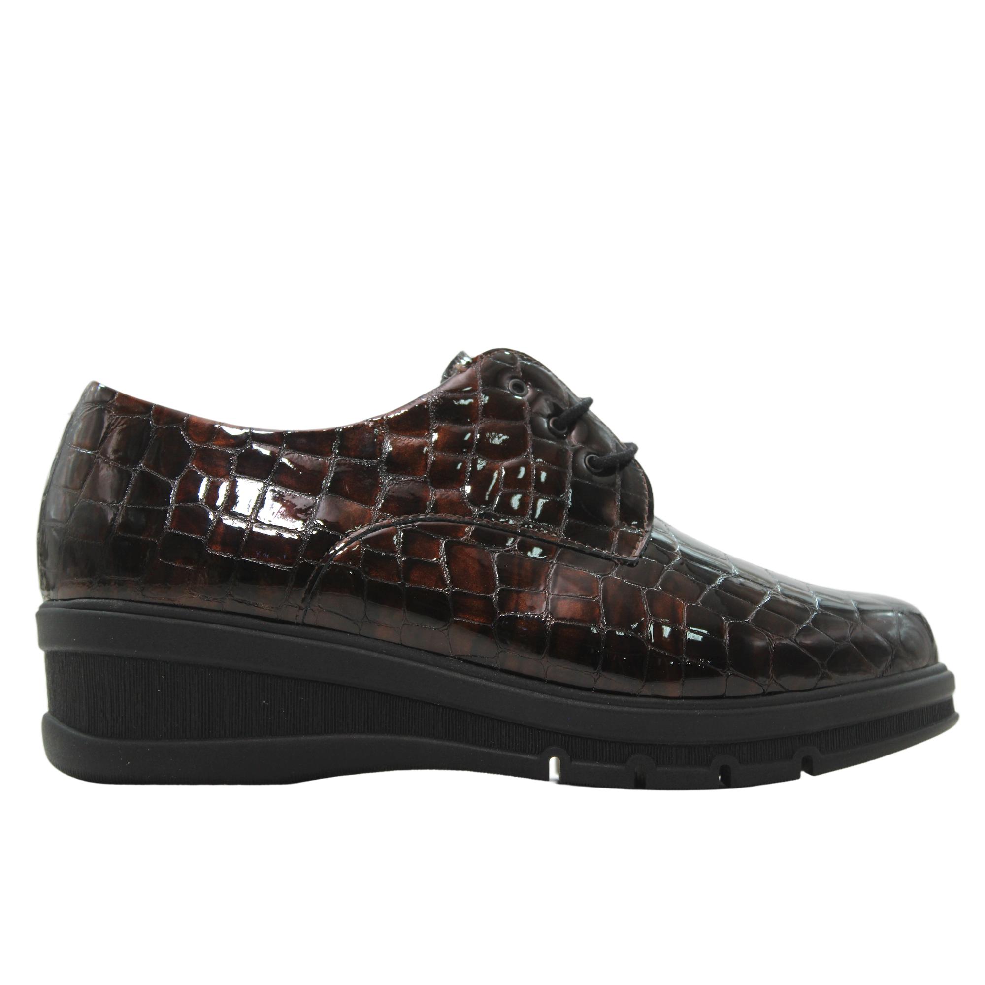 PITILLOS 11542 Zapatos oxford de piel, grabado cocodrilo, cordones, cuña, suela goma, para señora