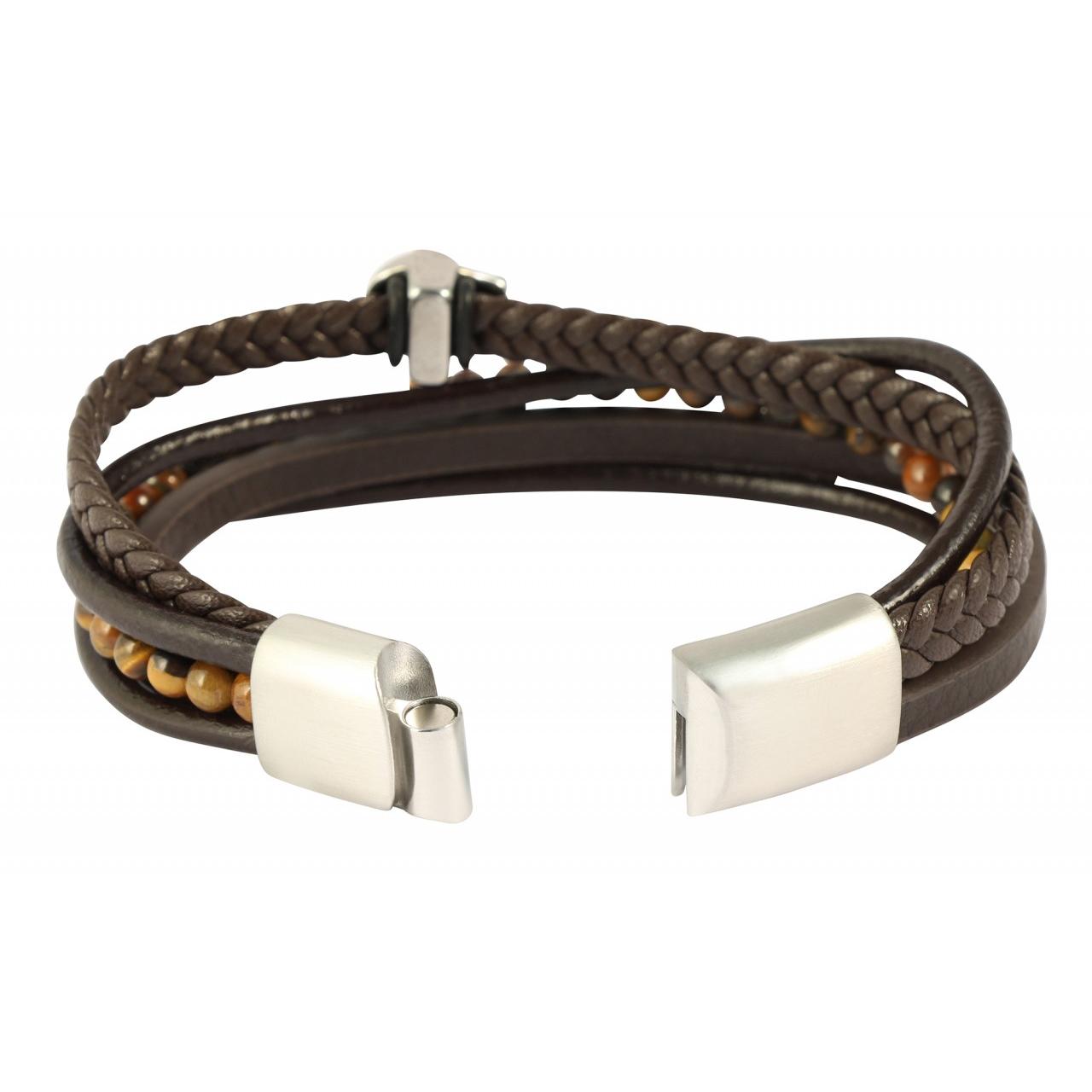 Akzent® Pulsera "Perry" em Pele Sintética e Pedras Olho de Tigre - 19cm - 0376