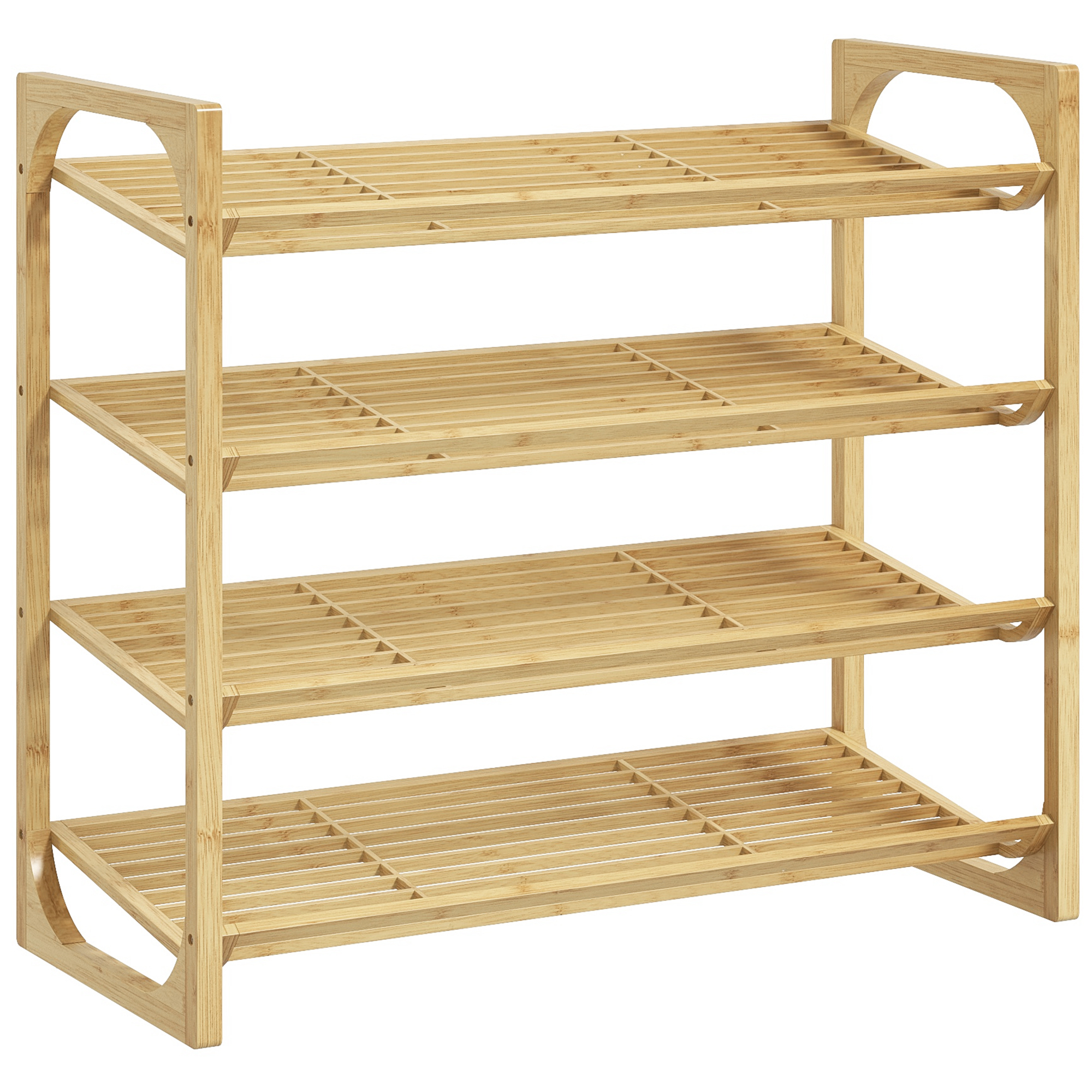 HOMCOM Zapatero, zapatero con 4 niveles fabricado en bambú, para máx. 12 pares de zapatos, zapatero con asa para entrada, dormitorio, 76 x 33 x 67 cm, natural
