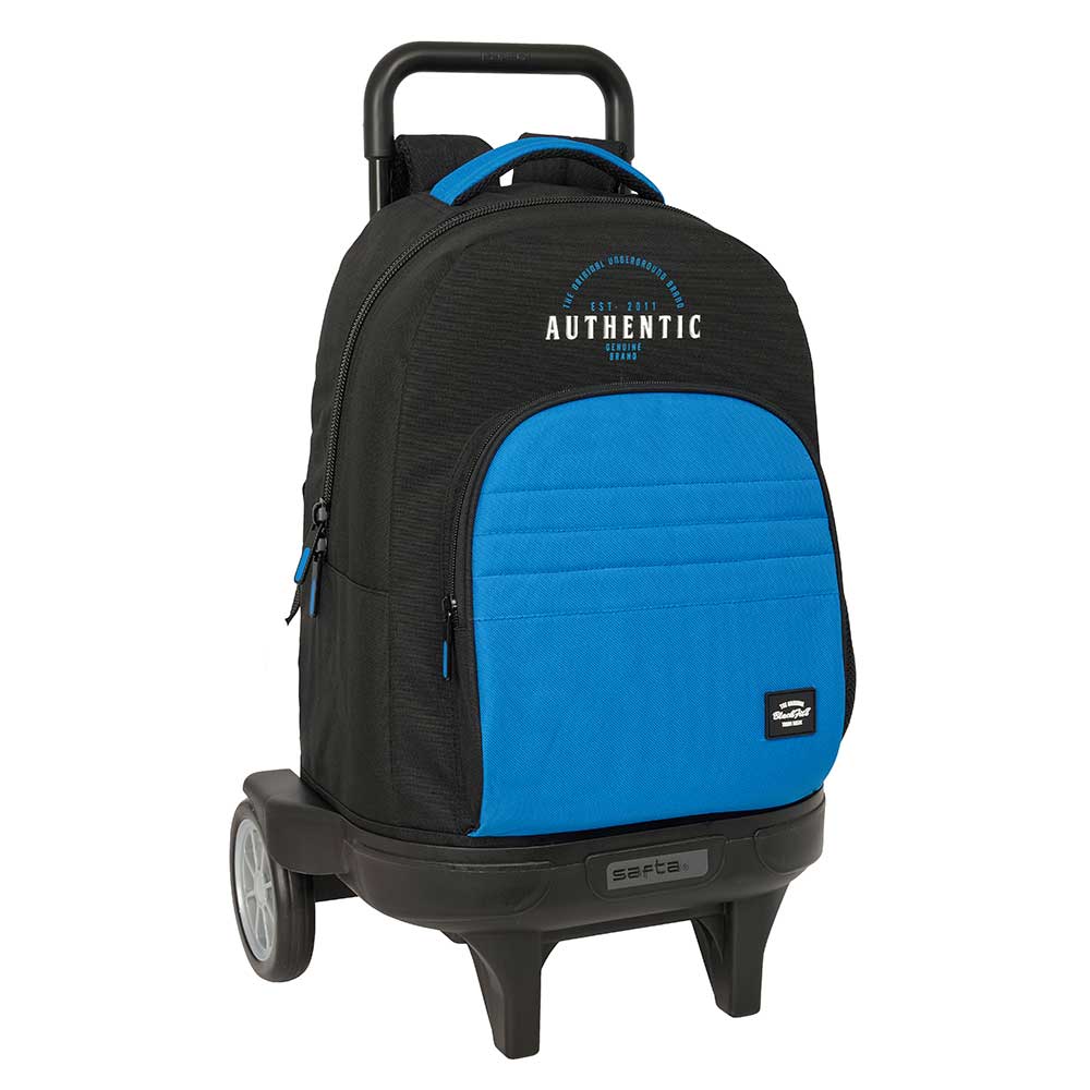 SAFTA | Mochilas Grandes con Ruedas Blackfit8 Compact Evolution Extraíbles y Lavables, Ergonómica y Acolchada, Doble Tirador en Cremallera, Bolsillo Frontal Grande, Asa Superior Forrada, Negro y Azul