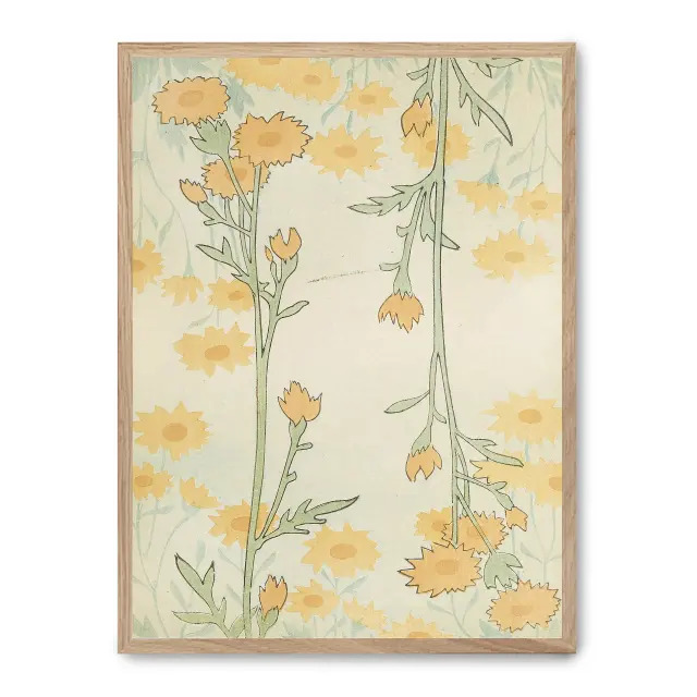 Cuadro floral art nouveau 30x40cm, Póster impreso en papel de primera calidad de 180gr, montado sobre marco de madera MDF acabado roble., Arte - Japonés