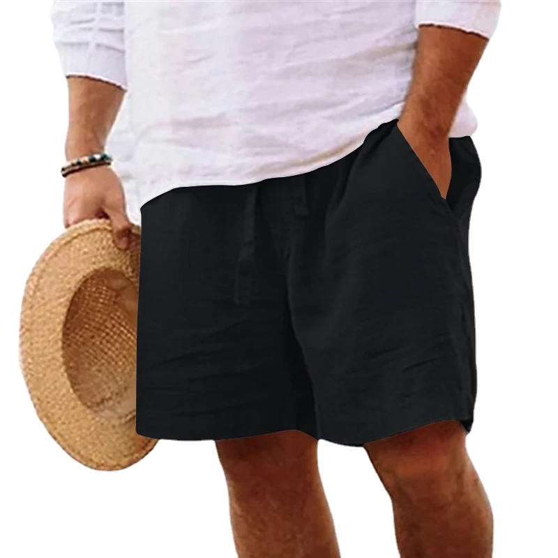 TK New Mens Cotton Solid Color Short Lightweight Gym Pants Linen Beach Shorts Men Jogging Sport Large Short Homme