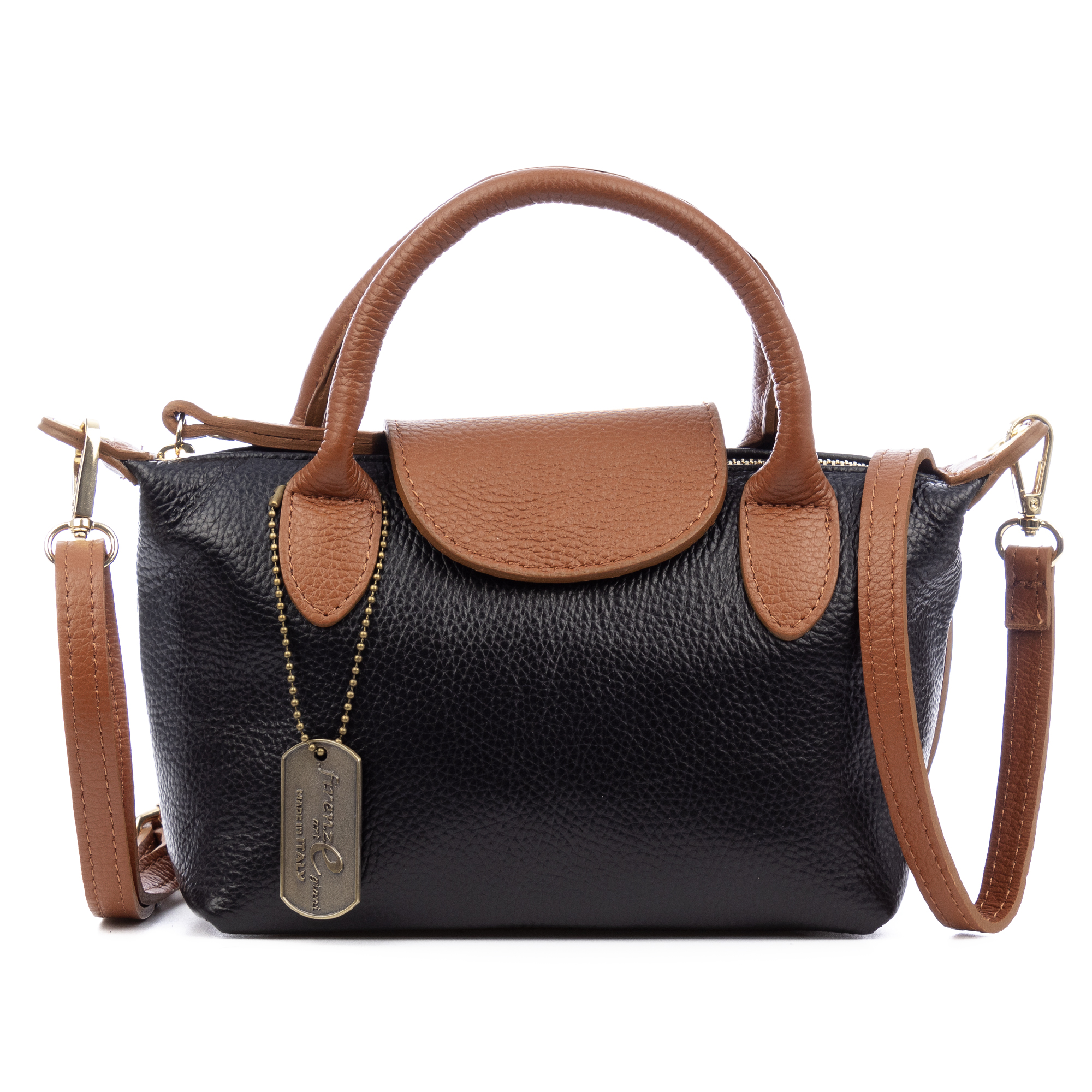 FIRENZE ARTEGIANI Aurano bolso bandolera tipo Tote mujer. Piel auténtica Dollaro bitono. 22x10,5x14,5cm