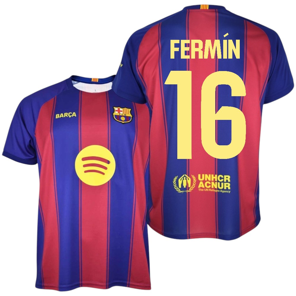 Barça - Camiseta Réplica Oficial 25/26 - Jugador FERMÍN Nº16 - Colores Blaugrana - Tejido Transpirable - Detalles bordados.