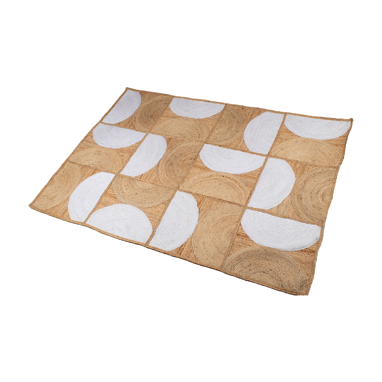 Alfombra yute 160x230cm semicirculos natural, blanco 160x230cm