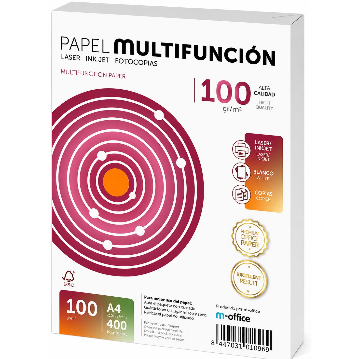 Folios A4 de Gramaje vairable y cantidades varias, Papel Multiusos para Impresora, Folios para Impresoras Laser y de Inyección, Fotocopiadora, Fax, Para uso Oficina, Material Escolar, Paquete folios. m-office