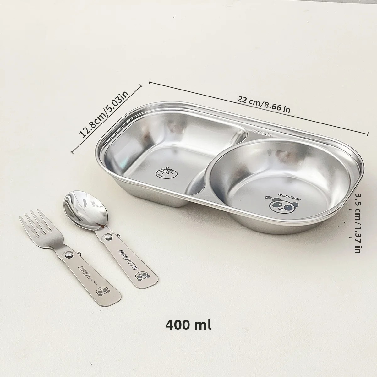 TK Plato De Comida Dividido De Acero Inoxidable 304 Miniatura Para Niños 2 Celdas Limpieza En Lavadora Platos De Sopa De Alimentos