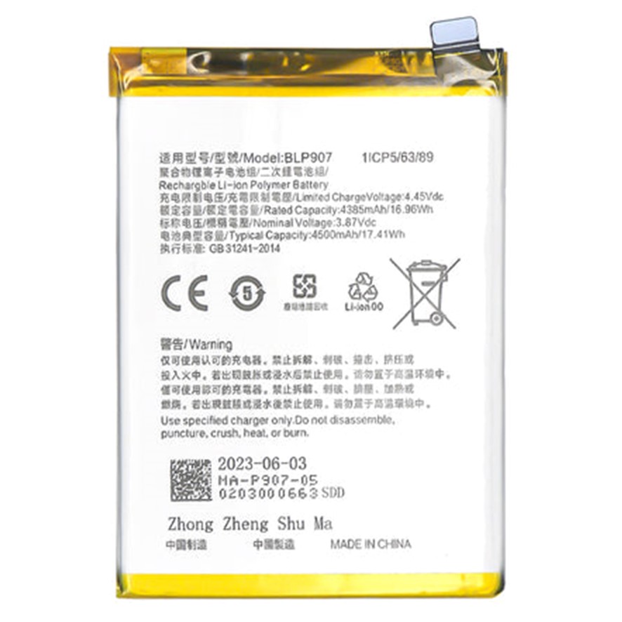 Bateria interna BLP907 compatible para Oppo Reno8 lite 5G / Reno 7 4G 4500mAh