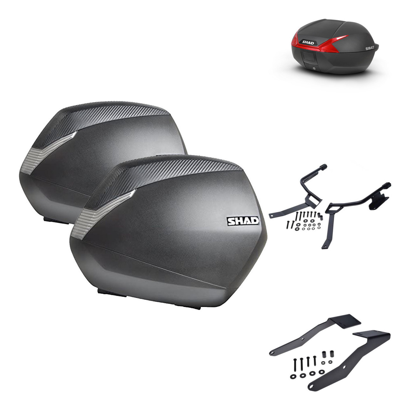 Tudetic Sh47 Motorcycle Trunk with 3P Mounting Kit, lockable ABS plastic case compatible with Yamaha MT10 2016-2021, offers secure helmet storage and expandable saddle features.
