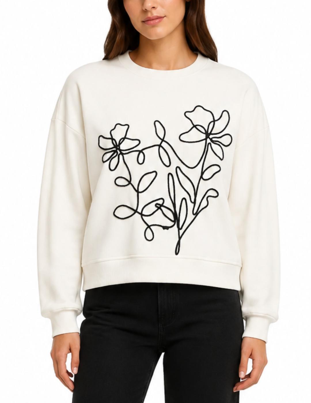 Sudadera Only Brooklyn blanca flor sin capucha para mujer