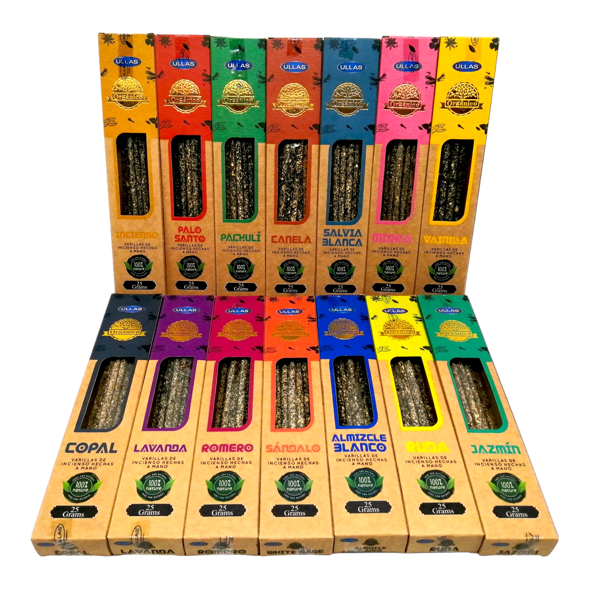 Ullas Lote de Incienso Orgánico - Surtido de 12 Aromas Diferentes Hechos a Mano - Incluye Quemador de Regalo (12 fragancias al azar)
