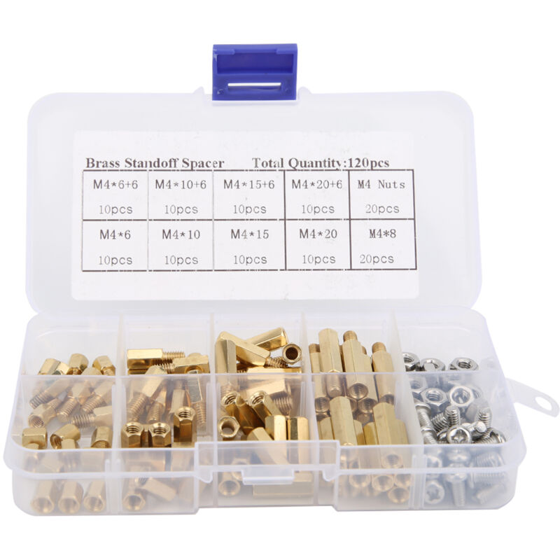 CA 120 separadores hexagonales macho y hembra M4 de latón y acero inoxidable 304 para PCB, kit surtido de placas base con caja de almacenamiento