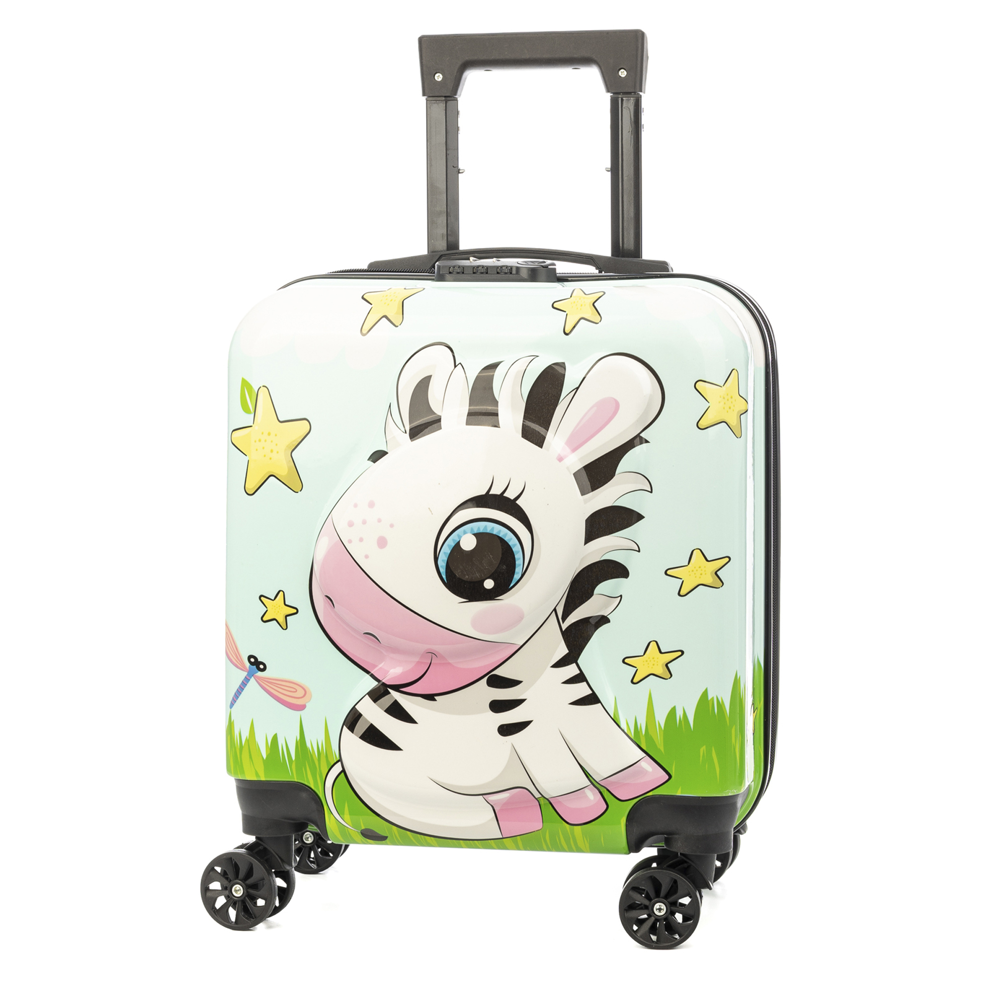 DAM. Maleta trolley infantil en material ligero de ABS de alta resistencia. Cerradura numérica, 4 ruedas dobles giratorias 360°. Diseño de Cebra. 35x23x45 cm. 35x23x45cm.