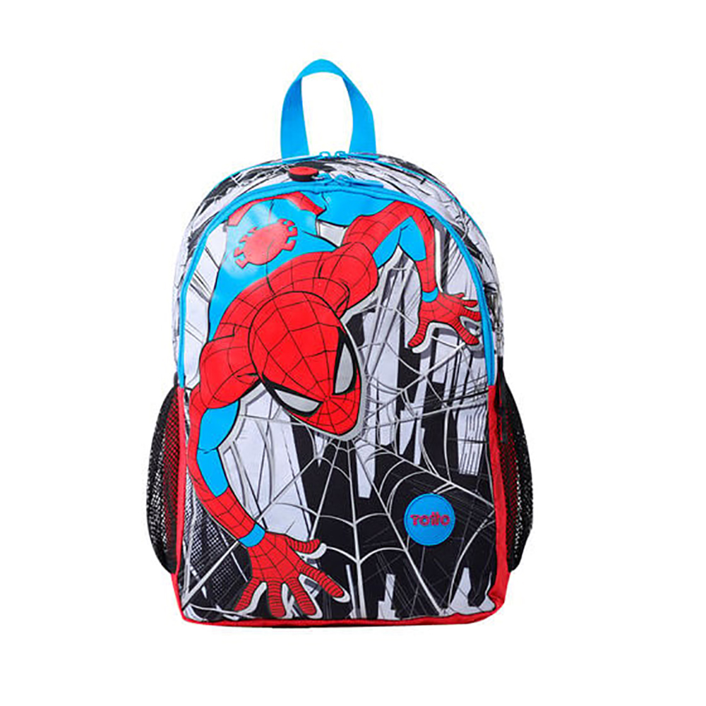 MOCHILA DE TOTTO CON DIBUJOS DE SPIDERMAN EN VARIOS COLORES ROJO Y AZUL IDEAL PARA EL COLEGIO MODELO PARA ESPALDA