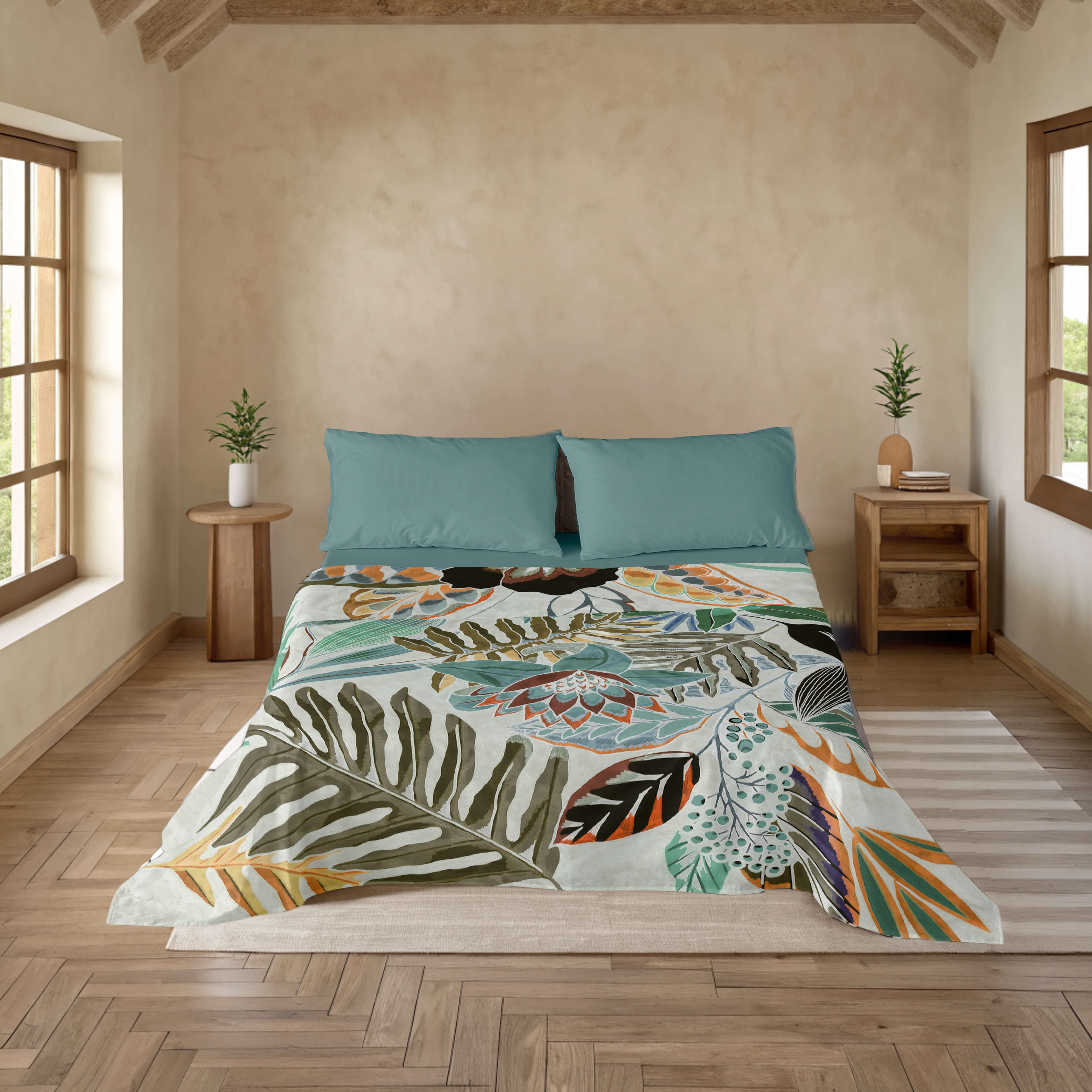 NATURALS - Juego de Sabanas Estampado - 100% Algodón Extra Suave - Incluye  Sábana Encimera + Funda/s de Almohada + Sabana Bajera - Fabricado en España - Modelos Florales - Cama 90/135/150/180