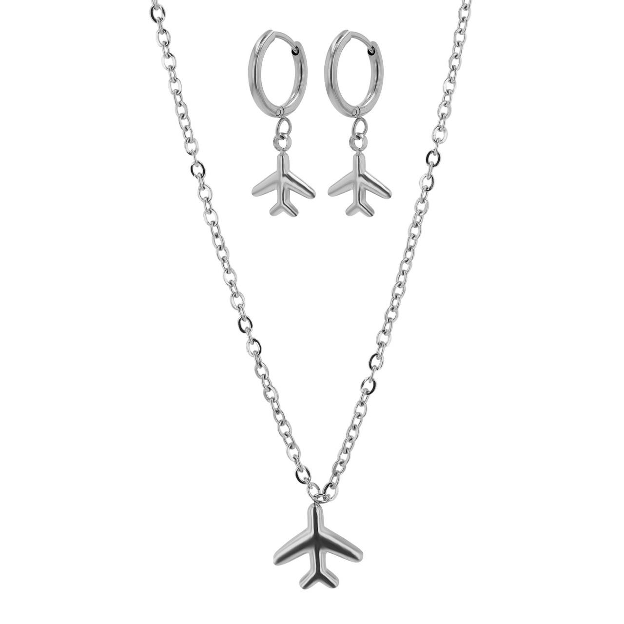 Akzent® Conjunto Collar e Pendientes Avião em Aço Inoxidável