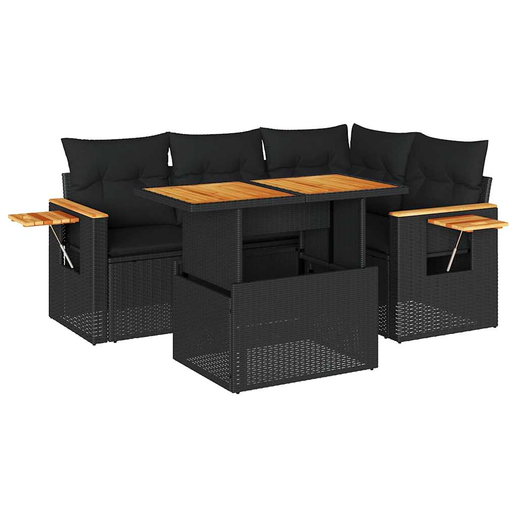 vidaXL Set sofás jardín y cojines 5 pzas ratán sintético acacia negro