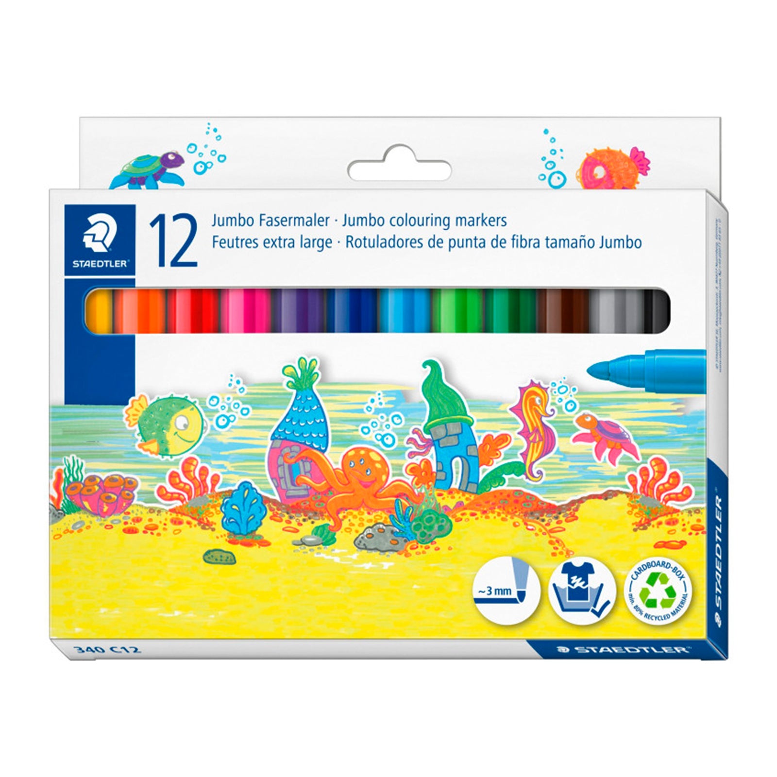 STAEDTLER - Rotulador Color Jumbo Trazo 3 mm Estuche de 12 Unidades. Colores Surtidos