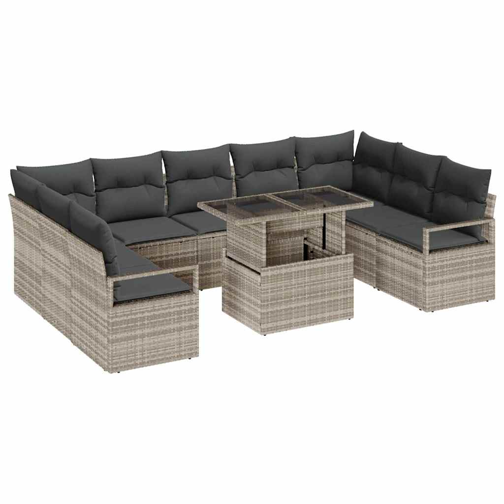 vidaXL Conjunto de sofá de jardín 10 pcs Gris claro ratán sintético