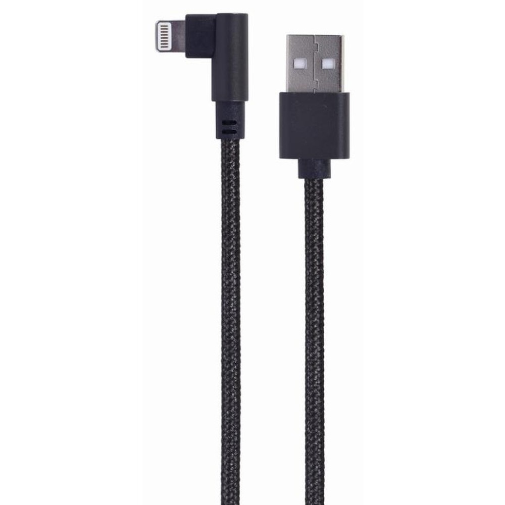 Gembird - Cable acodado USB 2.0 a Lightning macho/macho 20 cm negro para iPhone, carga rápida 2.1 A, compatible con Apple, certificado CE RoHS