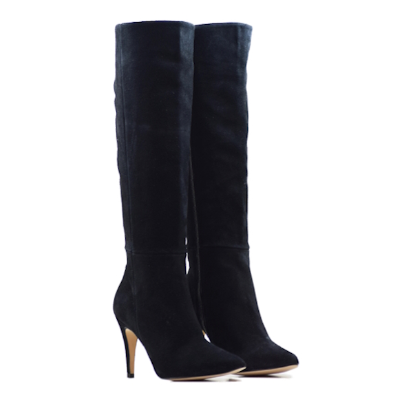 Elodie - Botas Altas de Ante Negro con Tacón de 90 Mm
