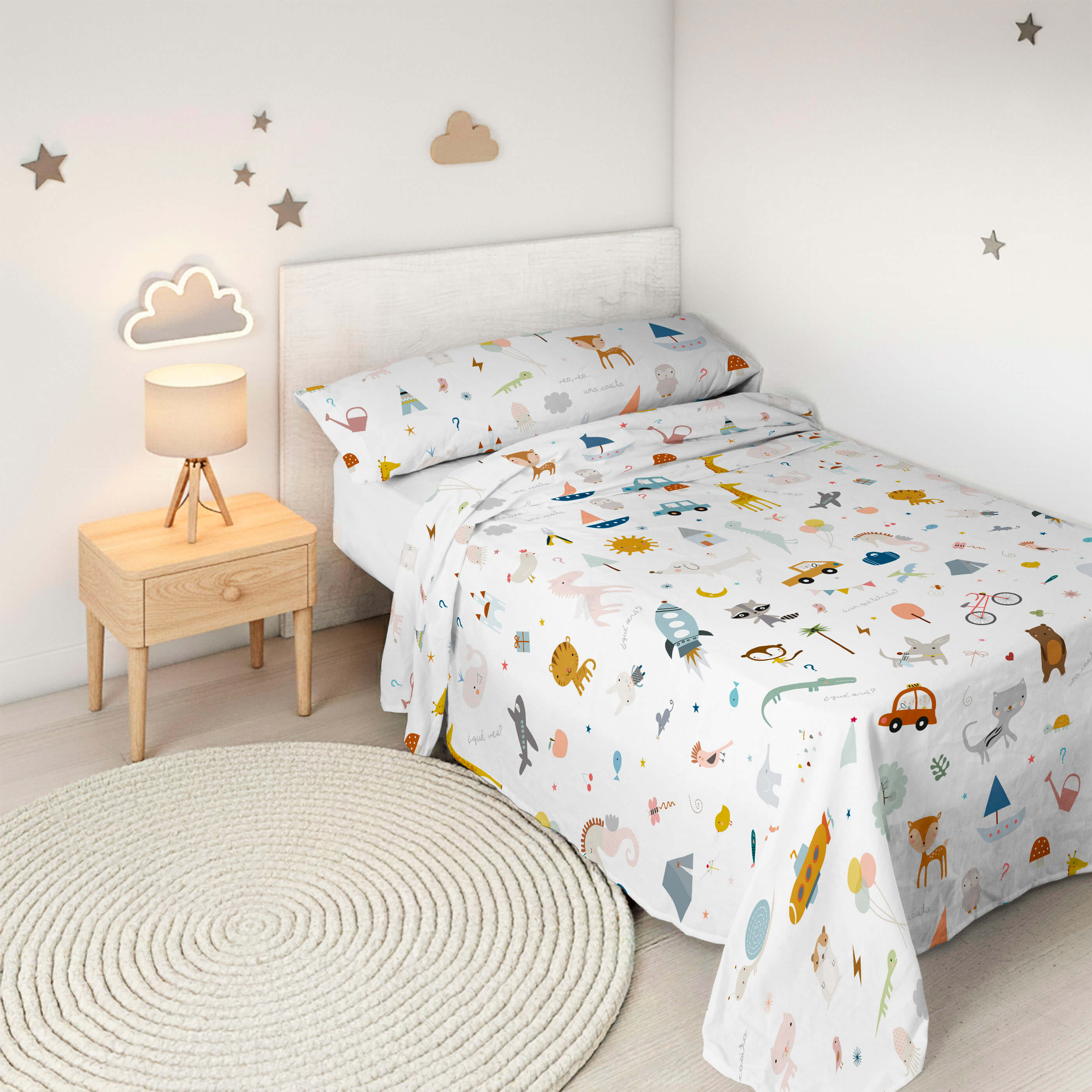 HACIENDO EL INDIO - Juego de Sábanas Infantil Estampado 2 Piezas 100% Algodón Extrasuave - Set de 2 Piezas Incluye Encimera y 1 Funda de Almohada - Cama 90/105 cm - Fabricado en España