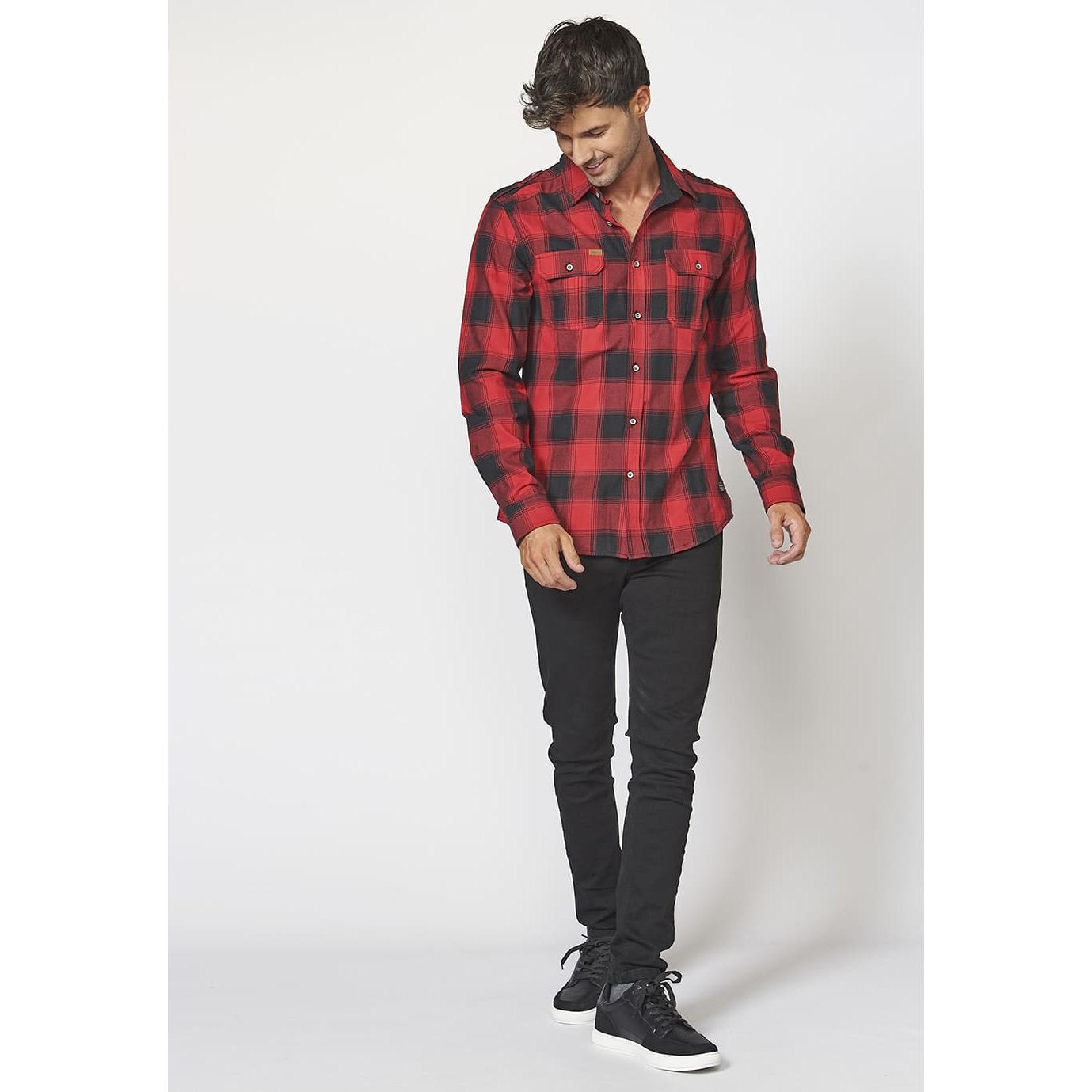 Koroshi - Camisa leñadora de cuadros 2221CL51 para hombre, 100 % algodón transpirable y suave, estilo workwear urbano con bolsillos y puños abotonados