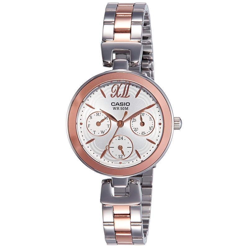 Casio Ltp-e407bpg-7avdf Reloj De Pulsera Analógico Con Calendario Para Mujer Cadena Bicolor
