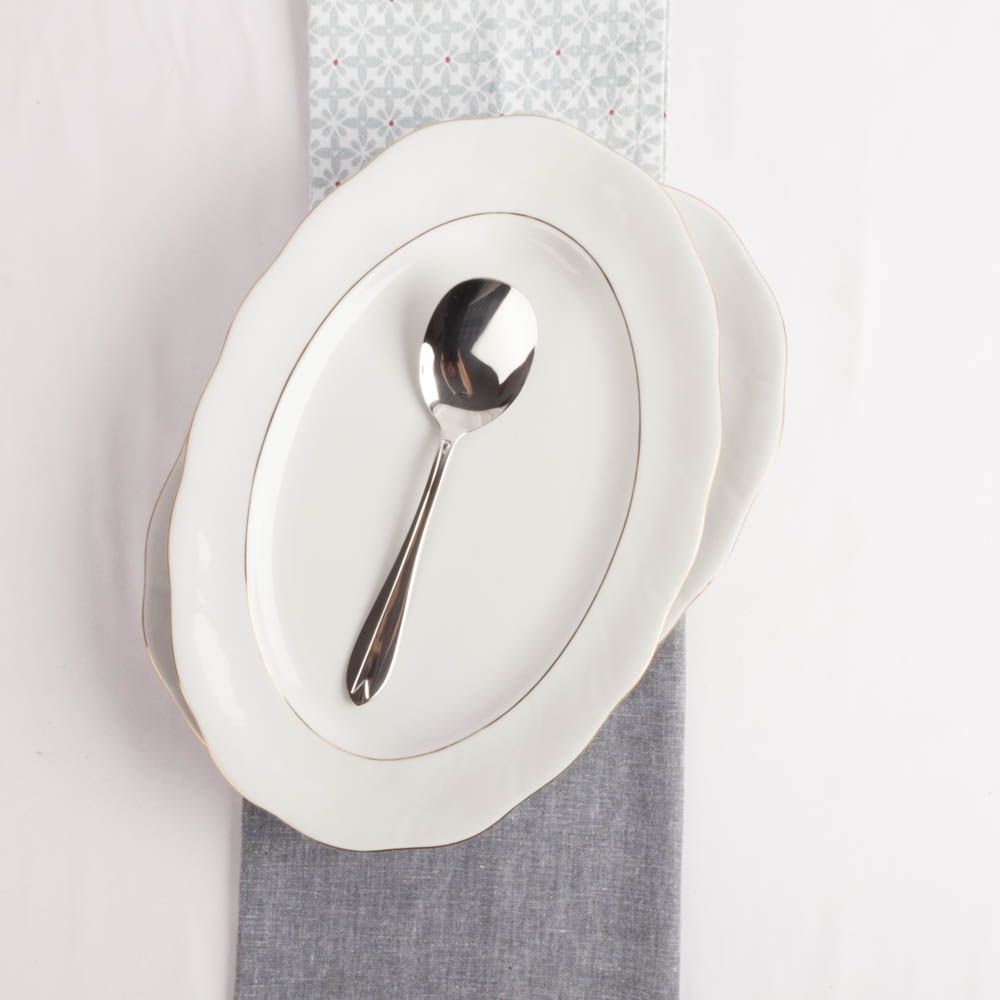 Bandejas de porcelana blanca (2 piezas) Lubeck, 32 cm, filo de oro CRC Bandejas y fuentes