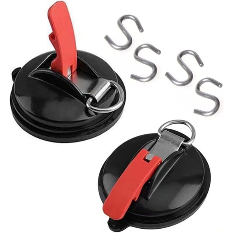 Ventosas para coche con ganchos de montaje en forma de S, 2 uds., para toldo lateral del coche, barco, Camping, lona, etc. (negro + rojo)
