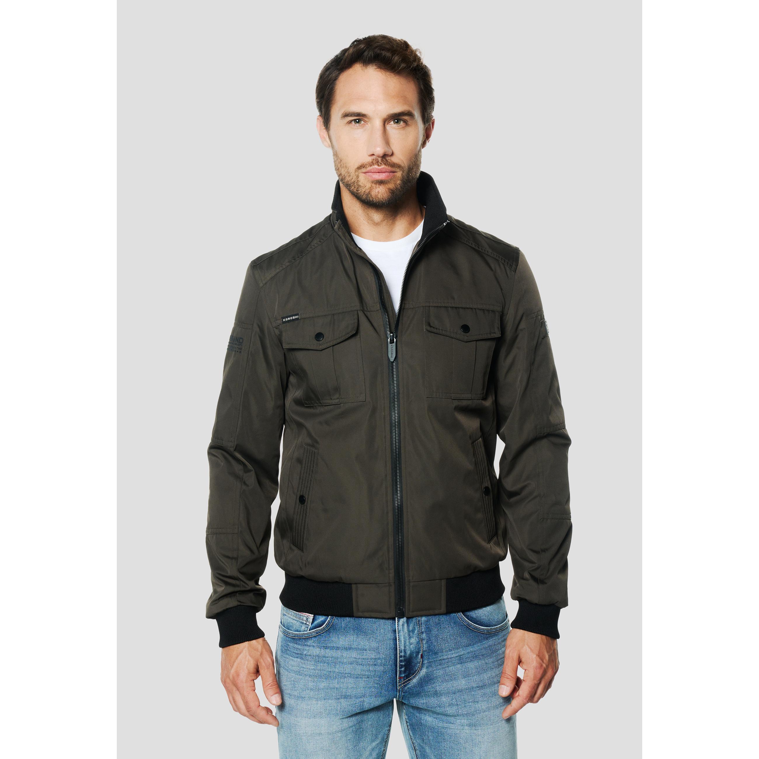 Koroshi - Chaqueta bomber aviador cuello alto para hombre, 100% poliéster con puños y bajo elásticos, estilo militar versátil para primavera y otoño