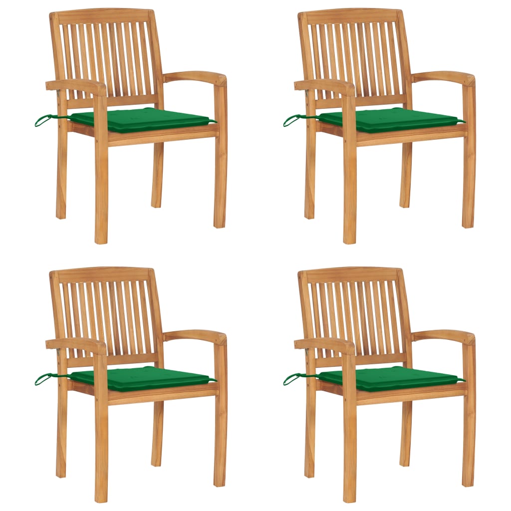 vidaXL Sillas de jardín apilables 4 uds madera de teca con cojines